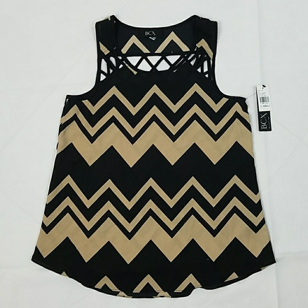 BCX women xs tank top chevron‎ print sleeveless semi sheer career Artsy Goth
